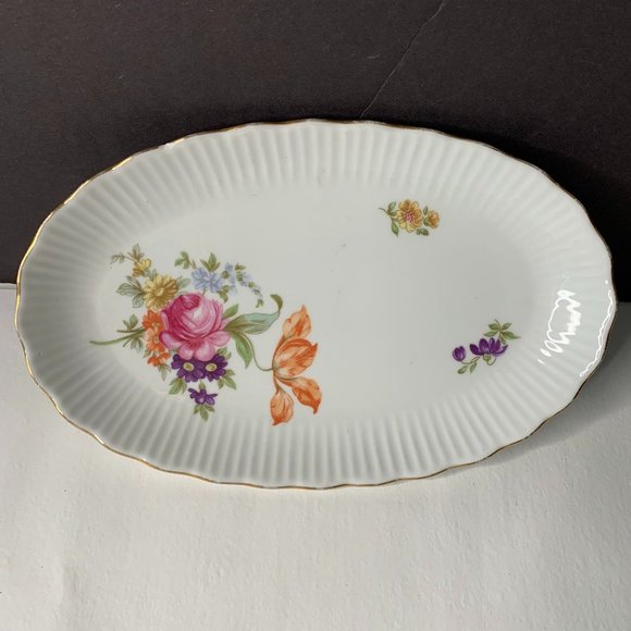 VINTAGE Porcelain Jlmenau Oval Floral Dish German Democratic Republic Germany - Picture 1 of 4